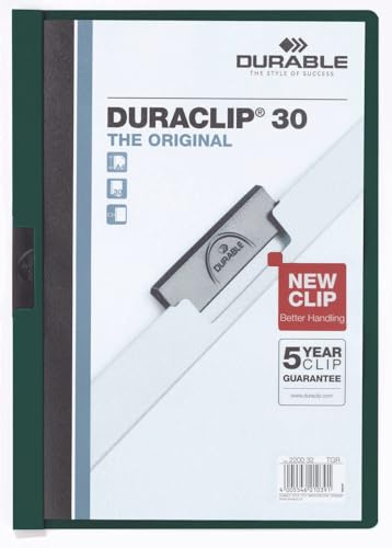 Durable Duraclip 30 A4 PVC PVC Prospekthüllen - schützt Dokumente (grün, weiß, grün, weiß, weiß, weiß, 30 Blatt, A4)
