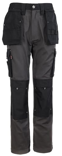 TuffStuff - Extreme Work Trousers, Grey - 36 Waist, Regular 30 Length - Durable Canvas with Cordura Trim, Knee Pad Pockets & Detachable Holster Pockets - Triple Stitched Seams, YKK Zip