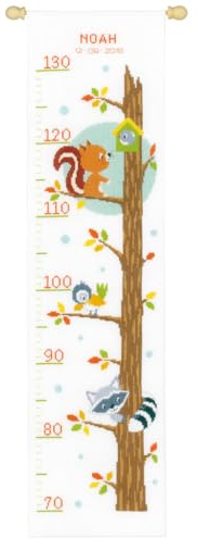Vervaco Gezählter Kreuzstich Stickpackungen Stickset Baby Geburt Tiere im Baum Wanddekoration Handarbeit Set für Erwachsene Kreatives Handwerk ca. 18 x 70 cm Geburt Geschenk Hausdeko
