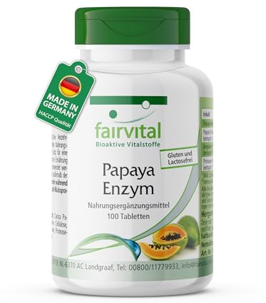 fairvital Papaya Enzym Tabletten, 100 Tabletten, schluckfreundlich, HOCHDOSIERT, VEGAN, mit Papain, Amylase und Protease