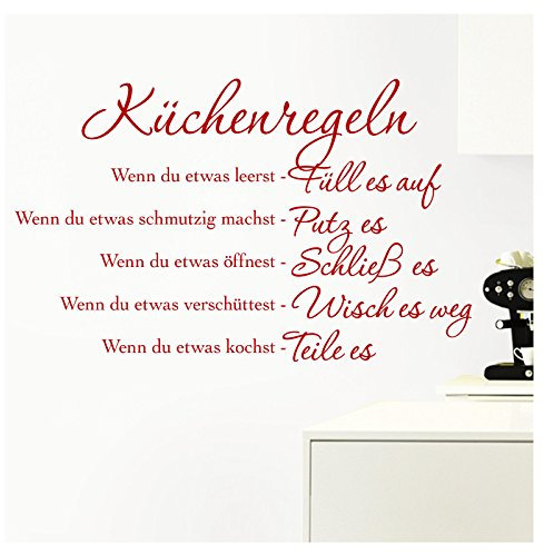 Grandora Wandtattoo Küchenregeln I rot (BxH) 94 x 58 cm I Küche Spruch Zitat Aufkleber selbstklebend ablösbar Wandaufkleber Wandsticker Sticker W957