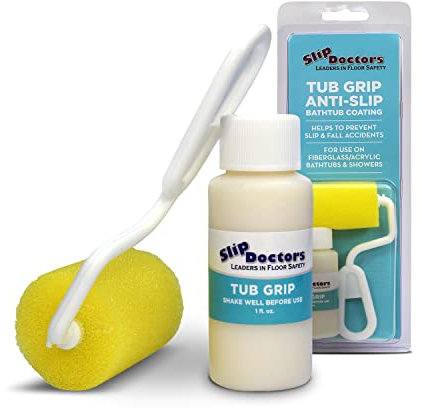 Anti slip Coating for Baths and Showers – Roller Included, Easy Application – Tub Grip by Slip Doctors transparent non slip formula increases traction on fiberglass and acrylic tubs, showers and trays