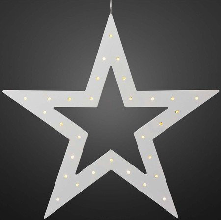 Hellum LED Stern mit timer, Holzstern weiß, 30 warm-weiße LED, Ø 35cm, batteriebetrieben (3xAA, nicht inkl.!), Deko Fenster, Wintergarten, Wohnzimmer, Schlafzimmer, Weihnachten, Winter 521450