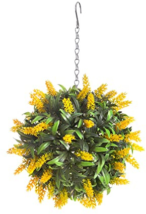 Best Artificial Yellow Lavender Flower Ball Lush Long Leaf Topiary Grass **UV Fade Protected** (24cm)