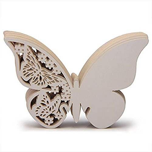 ASYT 50 Stück 3D Schmetterling Tischkarten Platzkarten Namenskarten Hochzeit (Weiss)