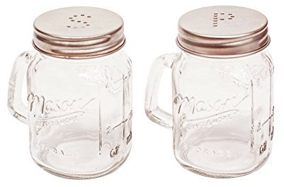 New The Kitchen Shop Salt & Pepper Jam Jar Shakers Glass With Copper Lid