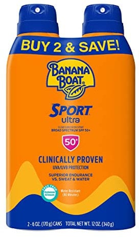 Banana Boat Sport Ultra SPF 50 Sunscreen Spray Twin Pack | Oxybenzone Free, Water Resistant, 6oz Each