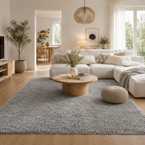 Pergamon Hochflor Langflor Shaggy Teppich Aloha Grau Anthrazit in 8 Größen