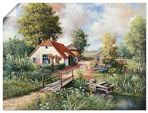 ARTLAND Wanddeko Poster & Kunstdrucke Wandposter 60x45 cm Bauernhof Landschaft Natur Fluss Pflanzen Kunst Malerei K8PP