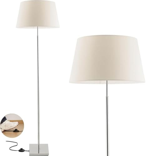 EXO lighting – Stehleuchte FIRENZE IP20 aus satiniertem Nickelstahl mit schwarzem Baumwollschirm, E27 bis 60 W – Elegante Innenbeleuchtung für Wohnzimmer, Esszimmer und Wohnbereiche.