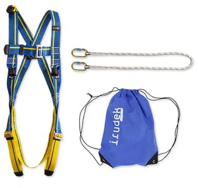 Irudek - Arnés de Retención Unisex Azul, Ajustable para Trabajadores Adultos, con Cuerda Semiestática y Bolsa de Nylon