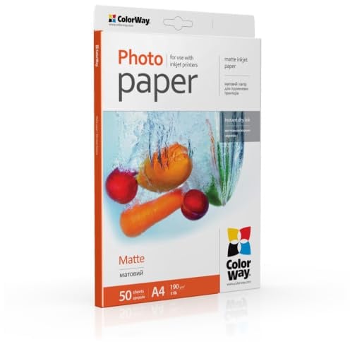 ColorWay Fotopapier Premium Matt A4 190g/m² – für Inkjet Drucker, schnell trocknend, hohe Farbbrillanz, für Fotos & Druck, verschiedene Blattmengen (50)