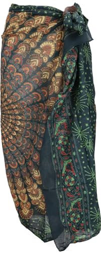 GURU SHOP Leichter Mandala Pareo, Sarong, Handbedrucktes Baumwolltuch, Wandbehang - Modell 25, Herren/Damen, Baumwolle