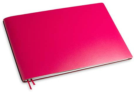 X17-A5+ Querformat Notizbuch/Personal Organizer | 7mm dünn | magenta; aus recyceltem Leder. Nachfüllbar. Notizheft (blanko) mit Doppeltasche, Made in Germany.