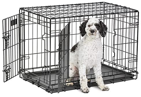 MidWest Homes for Pets Life Stages Modell 1630DD Hundebox, mittelgroß, Doppeltür, faltbar, Metall, 76 cm lang, mit Trenneinsatz, Bodenschutz, auslaufsicherer Wanne, für mittelgroße Hunde, schwarz