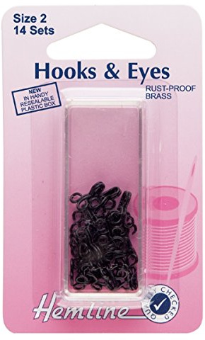 Hemline Hooks and Eyes - Black, Size 2, 14 sets