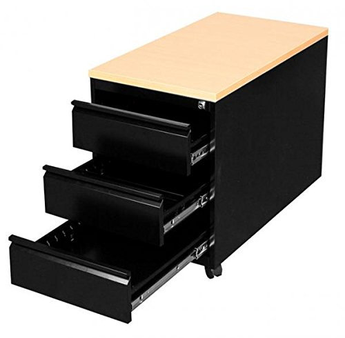 Büro Rollcontainer komplett montiert 3 Schubladen schwarz/buche 62x46x79cm (H x B x T) Schrank Bürocontainer 505801