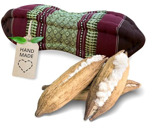 livasia Nackenstützkissen Papayakissen - Ø 13x43cm - Nackenkissen Papayaform, Sofakissen, Lesekissen mit Kapok, Kissen für Garten und Balkon, Reisekissen handgefertigt (Weinrot)