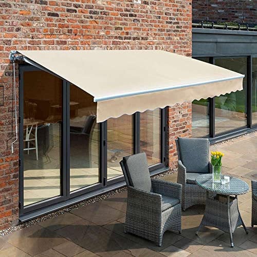 Primrose 2.5m Budget Manual Awning Ivory Mayfair DIY Patio Awning Gazebo Canopy Complete with Fittings and Winder Handle