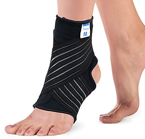 Actesso Knöchelbandage – Sprunggelenkbandage für Schmerzen, Verstauchungen & Sportverletzungen | Bandage Fußgelenk für Männer/Frauen | Links/Rechts Tragbar (Schwarz, Klein)
