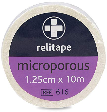 Reliance Medical Relitape Microporous Tape - Low-Allergy, Non-Stretch Paper Tape, Easily Tearable by Hand, Ideal for Sensitive Skin and Dressings, Unboxed for Convenient Use, 1.25cm x 10m, Pack of 24