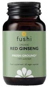 Fushi Organic Red Ginseng Capsules, 60 Caps | Fresh-Ground Whole Food | Boosting Herb for Cholesterol & Immune System | For Vegetarians & Vegans | Bio-dynamically Grown | Made in the UK