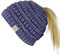 C.C Zuckersüße Kinder Strickmütze/Beanie mit Zopfmuster und Pferdeschwanz, Blau/Viollett, Grau