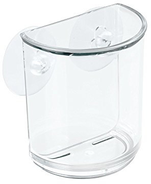 iDesign Basic Vaso de baño con ventosas, soporte para cepillos de dientes y otros utensilios fabricado en plástico, transparente