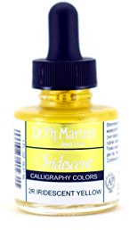 Dr. Ph. Martin's Iridescent Calligraphy Color (2R) Ink Bottle, 1.0 oz, Iridescent Yellow, 1 Bottle