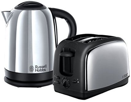 Russell Hobbs Lincoln Kettle and 2-Slice Toaster 21830 - Polished Stainless Steel Silver, Pack of 2, Large