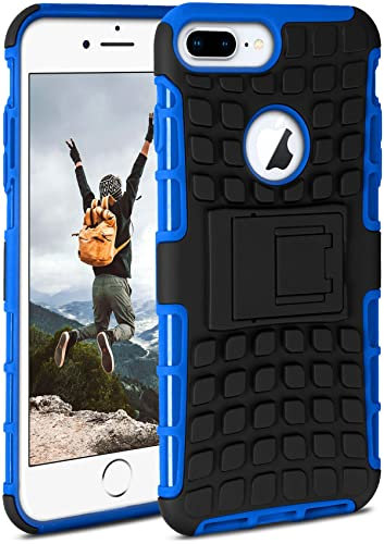ONEFLOW Tank Case für iPhone 7 Plus/iPhone 8 Plus Hülle Outdoor, stabile Panzerhülle mit Kamera und Display Schutz, sichere Handyhülle, TPU Handy Schutzhülle mit Ständer, Blau Schwarz