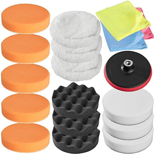 tectake® 18 teiliges Polierset Polierschwamm Set für Poliermaschine Schwamm Auto polieren