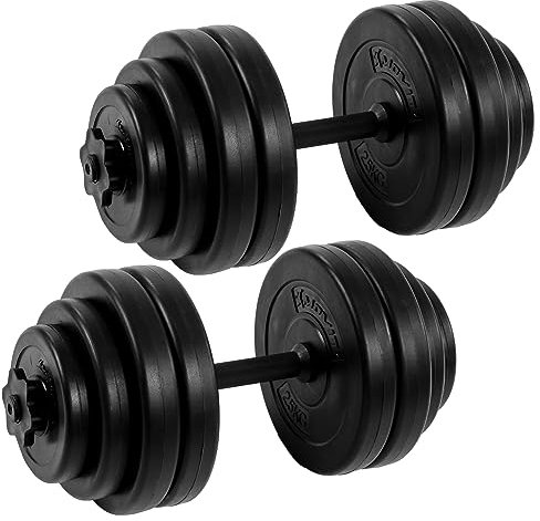 MOVIT® Kurzhantel 2er Set, Kurzhantelset Gewicht 30kg (2x15kg) Kurzhanteln Stangen gerändelt Hantel mit Sternverschlüssen