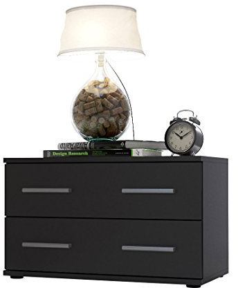 Vladon Nachttisch Nachtkonsole Kioto, Made in Germany, Korpus in Schwarz matt/Front in Schwarz matt