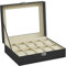 SONGMICS Uhrenbox mit 10 Fächern, Uhrenkasten, Glasdeckel, Uhrenkoffer, herausnehmbare Uhrenkissen, Metallverschluss, Geschenkidee, PU-Bezug in Schwarz, Innenfutter in Beige JWB010