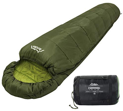 Andes Nevado 400 Mummy Sleeping Bag Warm 400GSM Filling - Compression Carry Bag Included - Ideal For Camping, Hiking, Backpacking, DoE Awards, Festivals Waterproof