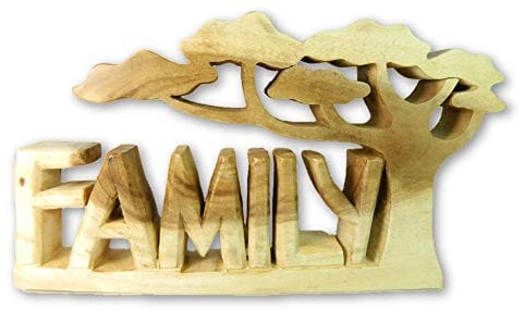 Thai Gifts Wooden Word Art Carving - FAMILY