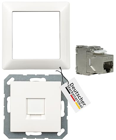 tsnetworks Keystone RJ45 Cat. 6A Modul inkl. Jung Keystone Abdeckung 1fach A1569-1WEWW & 1fach Rahmen AS581WW alpinweis, Netzwerkdose