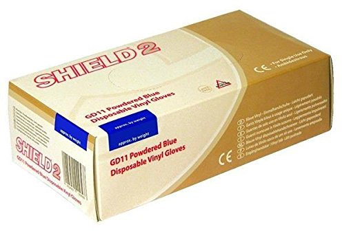 SHIELD GD11 Powdered Vinyl Gloves - Blue, Medium, Pack of 100