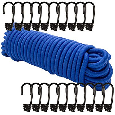 Dreamprint Expanderseil 8mm Blau 30m Seil Spannseil Planenseil Gummileine elastisches Gummiseil für Anhängerplane mit 20x Spiralhaken