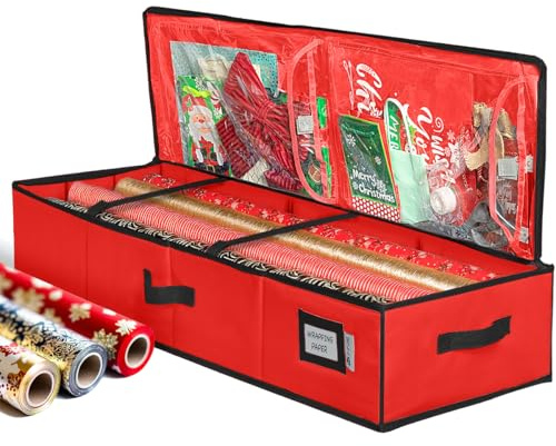 Aufbewahrungs-Organizer für Weihnachts-Geschenkpapier und Unterbett-Aufbewahrungsbehälter für Geschenktüten, Schleifen und Bänder, 600D-Material