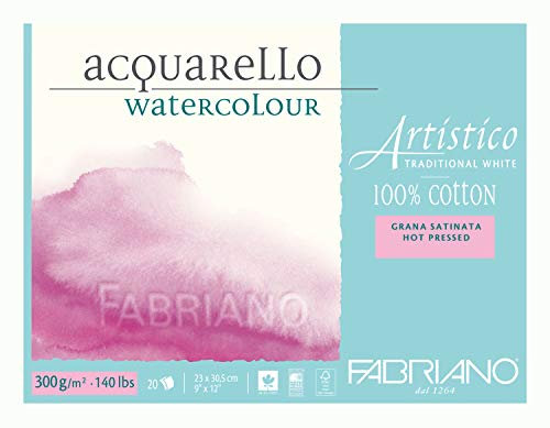 Honsell 30002330 - Fabriano Artistico Acquarello Watercolour, hochwertiger Künstler - Aquarellkarton, naturweiß, Satiniert hot pressed, ca. 23 x 30,5 cm, 20 Blatt 300 g/m²