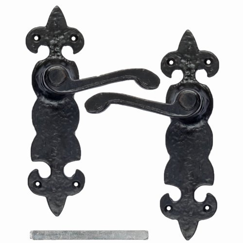 Black Cast Iron Fleur De Lys Door Antique Handles Bathroom Lever Latch Lock Pair