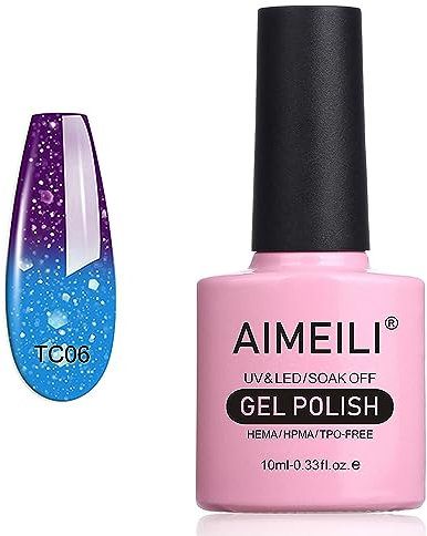 AIMEILI Esmaltes Semipermanentes para Uñas Temperatura Cambio De Color Camaleón Soak Off UV LED Uñas De Gel - Glitter Purple to Glitter Blue Full Shimmer/Diamond (TC06) 10ml