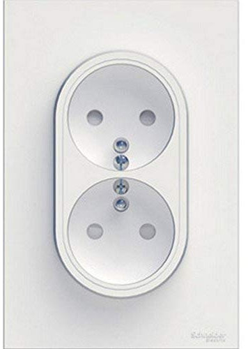 Schneider Electric S521089 Double prise de courant avec terre 2P+T Odace 230 V Blanc