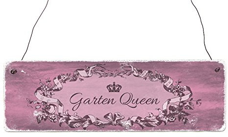 Interluxe Holzschild Shabby Vintage Deko Garten Queen Geschenk Gartenliebhaber Krone Rosen