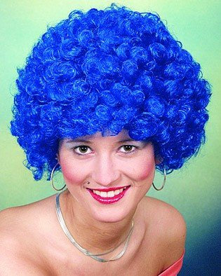 Perücke: Wuschel-Haar für einen fülligen Bubikopf mit kleinen Locken, Farbe:blau