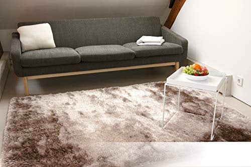 floor factory Exklusiver Hochflor Shaggy Teppich Satin Hellbraun 120x170 cm - edler, seidig gänzender Teppich