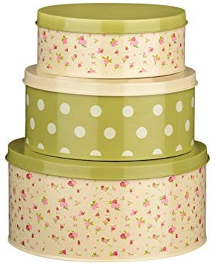 Premier Housewares Rose Print, Cottage Storage Tins, Multi color, H9 x W20 x D20cm (Pack of 3)