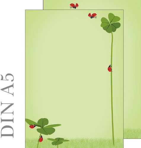 Briefpapier Motivpapier Symbole des Glücks - Klee und Marienkäfer 50 Blatt DIN A5 90 g/m² ACHTUNG DIN A5 5572-A5